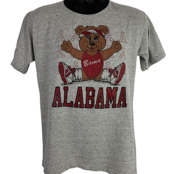 Vintage 80s University of Alabama Crimson Tide T Shirt Gray NCAA Bear M Medium - Picture 2 of 7